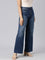 Women Solid Blue High Rise Wide Jeans