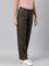 Women Solid Olive Green Linen Cargo Pant