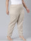 Women Beige Stripe Linen Pencil Pants