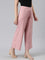 Women Solid Baby Pink Mid Rise Ribbed Palazzos