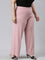 Women Solid Baby Pink Mid Rise Ribbed Palazzos