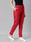 Women Cherry Red Solid Mid Rise Metallic Pants