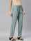 Women Solid Ocean Green Viscose Mid Rise Casual Pants