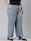 Women Solid Jean Blue Linen Cargo Pant