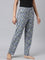 Women Printed Black Cotton Knit Mid Rise Lounge Pant