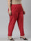 Women Cherry Red Solid Mid Rise Metallic Pants