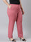 Women Solid Rusty Pink Mid Rise Casual Rib Pants