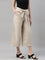 Women Solid Beige Linen Mid Rise Culottes