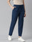 Women Solid Turquoise Blue Mid Rise Casual Rib Pants