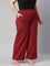 Women Light Maroon Solid Linen Palazzos