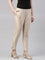 Women Medium Beige Solid Mid Rise Metallic Pants