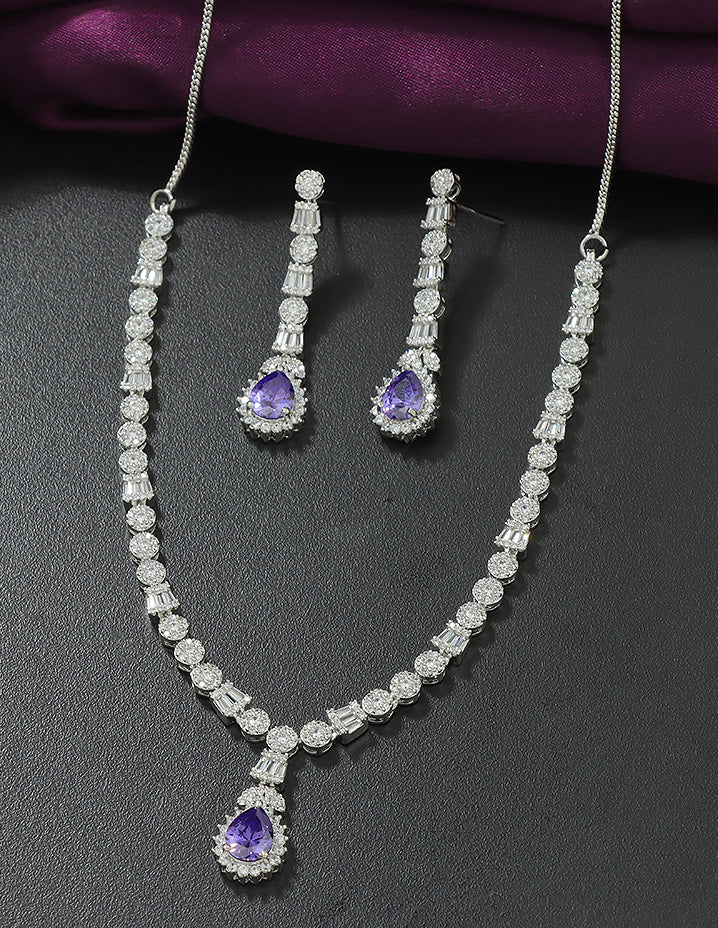 Designer Rhodium Polish Zirconia Necklace Set