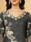 Grey Muslin Floral Printed Three Piece Set