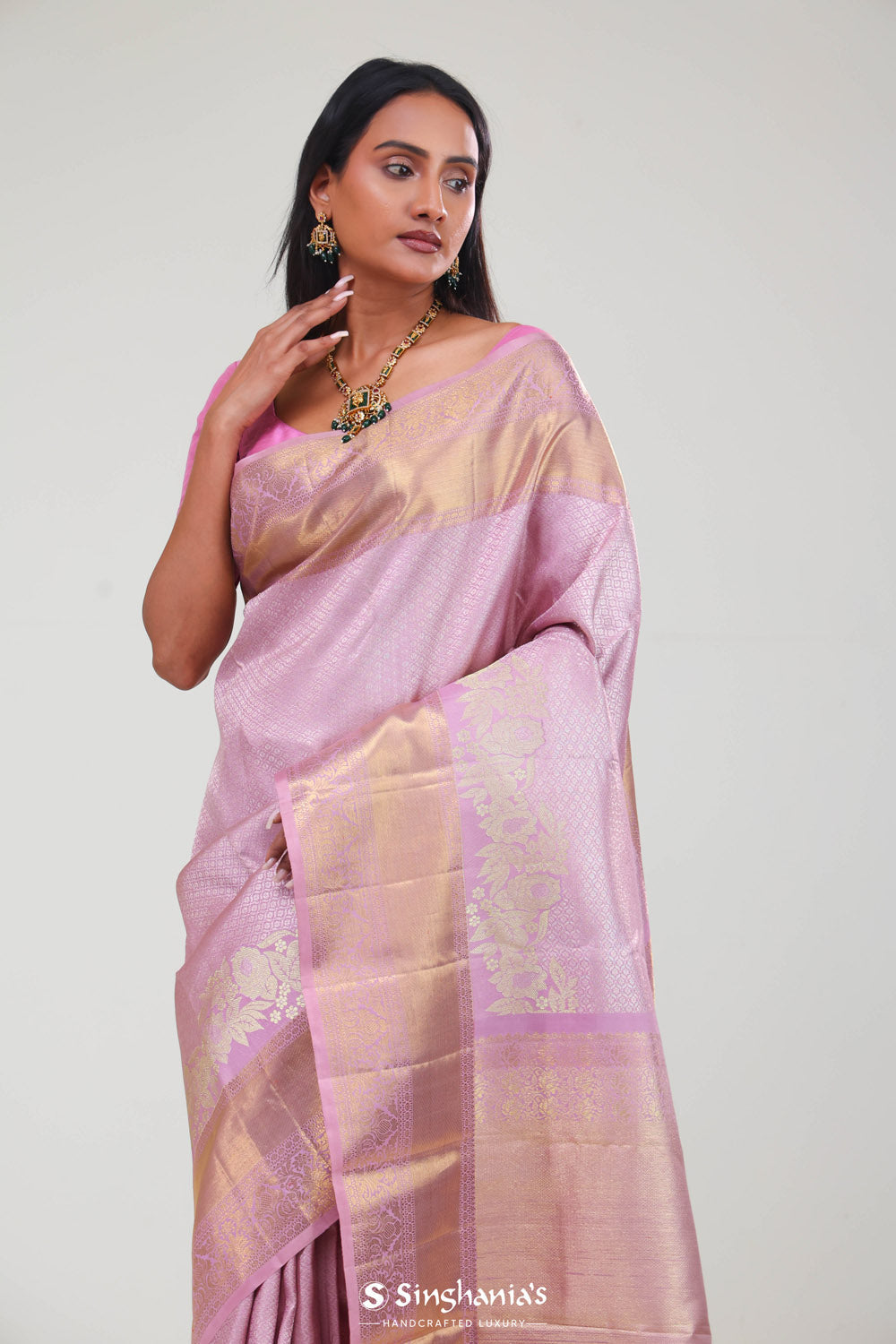 Corfu Pink Jaali Kanjivaram Silk Saree