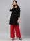 Women Dark Red Solid Linen Palazzos