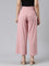 Women Solid Baby Pink Mid Rise Ribbed Palazzos