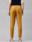 Women Mustard Solid Mid Rise Metallic Pants