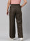 Women Solid Olive Green Linen Cargo Pant