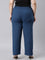 Women Solid Turquoise Blue Mid Rise Casual Rib Pants