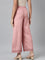 Women Solid Baby Pink Mid Rise Linen Wide Pant