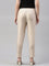 Women Medium Beige Solid Mid Rise Metallic Pants