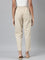 Women Beige Stripe Linen Pencil Pants