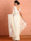 Cream net saree with pearl and sequins hand embroidery with scallop border