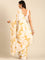 Mustard & white printed satin saree with Swarovski embroidery