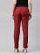 Women Maroon Solid Mid Rise Metallic Pants