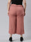 Women Solid Rust Linen Mid Rise Culottes