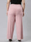 Women Solid Baby Pink Mid Rise Ribbed Palazzos