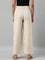 Women Light Beige Solid Linen Palazzos