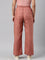 Women Solid Rust Linen Cargo Pant