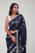 Deep Blue Floral Jaali Crafted Organza Saree