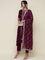 Magenta silk embroidered three piece anarkali set