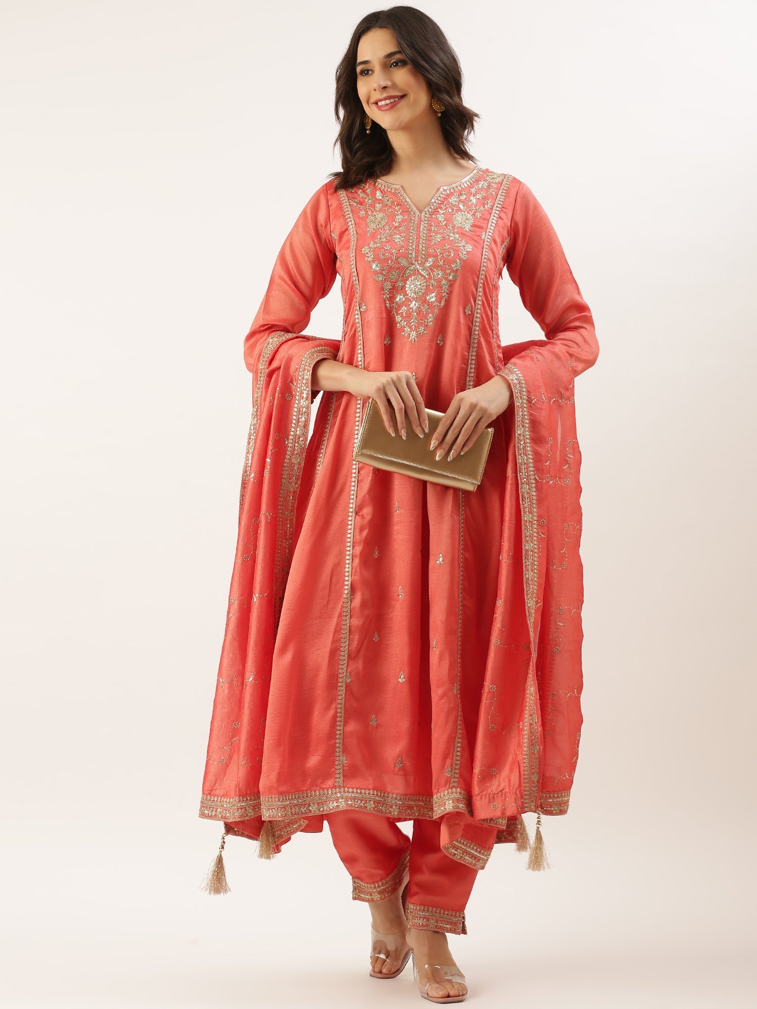 Gajari Embroidered Vichitra Silk Short Kali