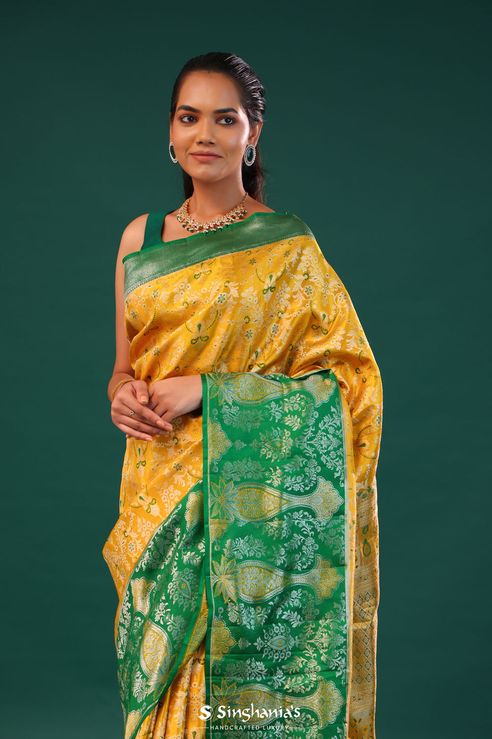 Haldi Yellow Kanjivaram Silk Saree With Contrast Border