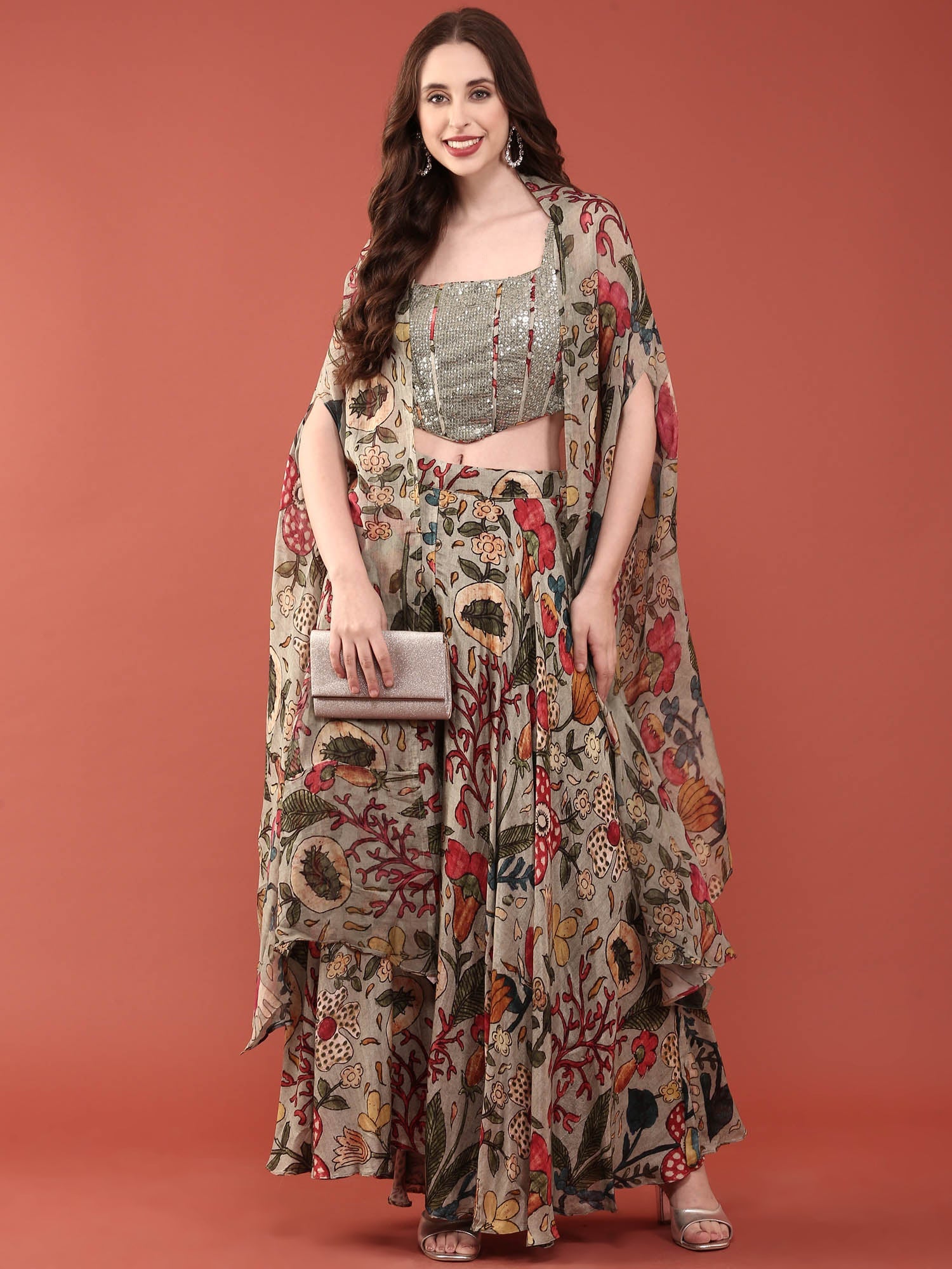 Green Silk Heavy Sequence Embroidery Crop Top With Palazzo