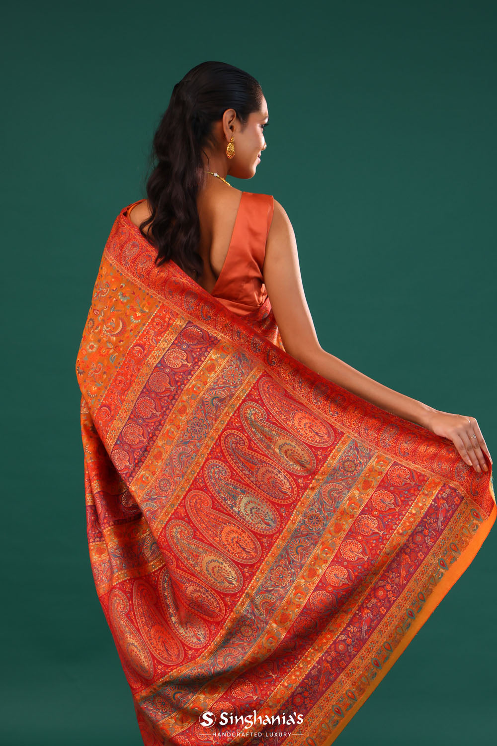 Kani Kashmiri Silk Saree - Pumpkin Orange