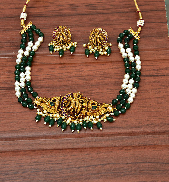 Designer RadhaKrishna Green Beads Choker Set