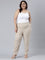 Women Beige Stripe Linen Pencil Pants