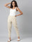 Women Beige Stripe Linen Pencil Pants