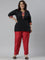 Women Cherry Red Solid Mid Rise Metallic Pants