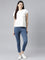 Women Striped Blue Cotton Denim Mid Rise Cropped Jeggings