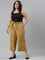 Women Solid Light Mustard Linen Mid Rise Culottes