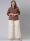 Women Light Beige Solid Linen Palazzos