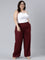 Women Maroon Solid Linen Palazzos