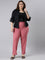 Women Solid Rusty Pink Mid Rise Casual Rib Pants