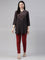 Women Maroon Solid Mid Rise Metallic Pants