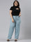 Women Solid Dusty Blue Viscose Mid Rise Casual Pants